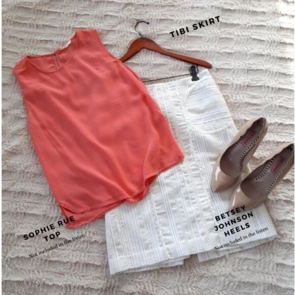 Tibi Quilted Off White Cotton Blend Fully Lined Skirt Womens Size 6 Chic - Picture 4 of 12